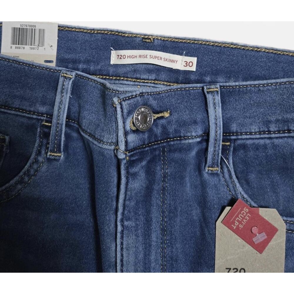 Levi's 720 High Rise Supper Skinny Jeans - Medium Blue - Size W30 - Picture 4 of 4